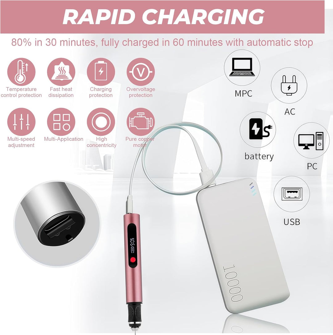 Flintronic Gravierstift, Kabelloser Elektrischer Gravierstift mit 30 Bits, Mini Gravierwerkzeug 3-Ga
