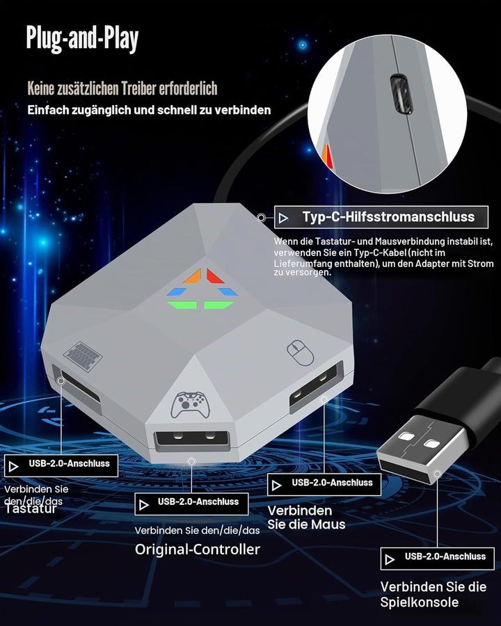 Joso Tastatur- und Mausadapter für Nintendo Switch (1. Generation & OLED), Tastatur-Konverter für Xb