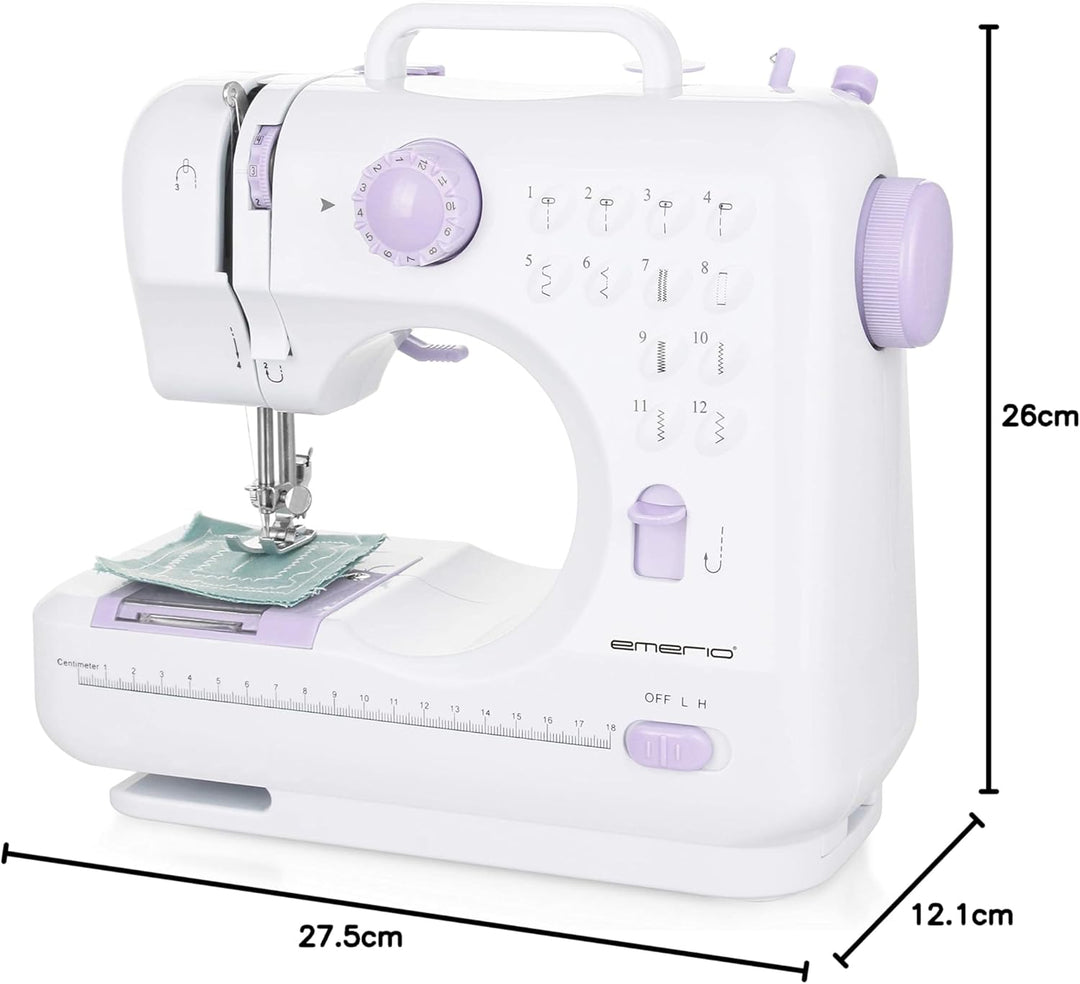 Emerio Nähmaschine für Kinder & Anfänger, SEW-121820, 12 Stichmuster, Mini Nähmaschine mit Fusspedal