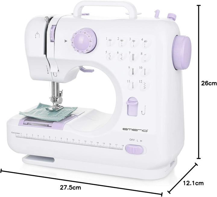 Emerio Nähmaschine für Kinder & Anfänger, SEW-121820, 12 Stichmuster, Mini Nähmaschine mit Fusspedal