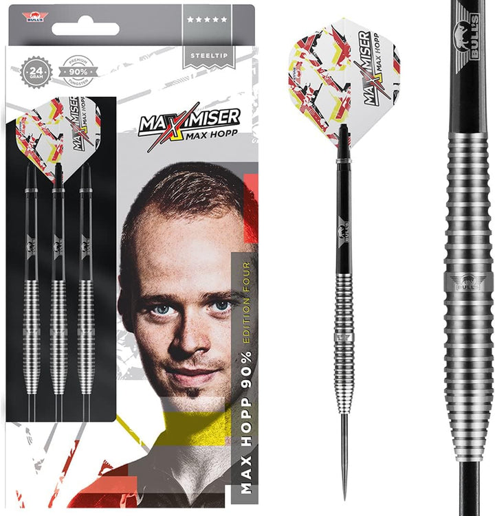 BULL'S Max HOPP Edition 4 90% Tungsten Steel Tip Darts - 22-23 - 24 g (18g Softspitze) Professional