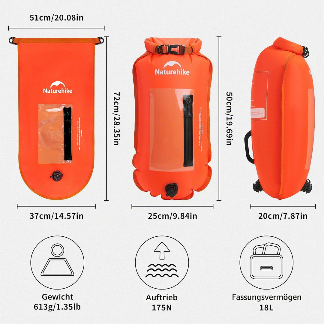 Naturehike 18L Schwimmboje Zwei Airbags Swim Boje Trockensack wasserdichte Strandtasche mit Verstell