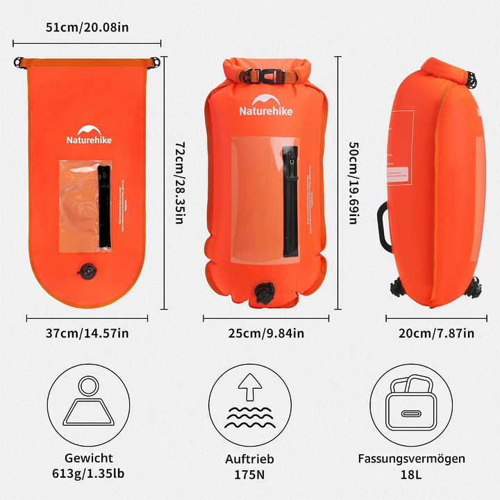 Naturehike 18L Schwimmboje Zwei Airbags Swim Boje Trockensack wasserdichte Strandtasche mit Verstell