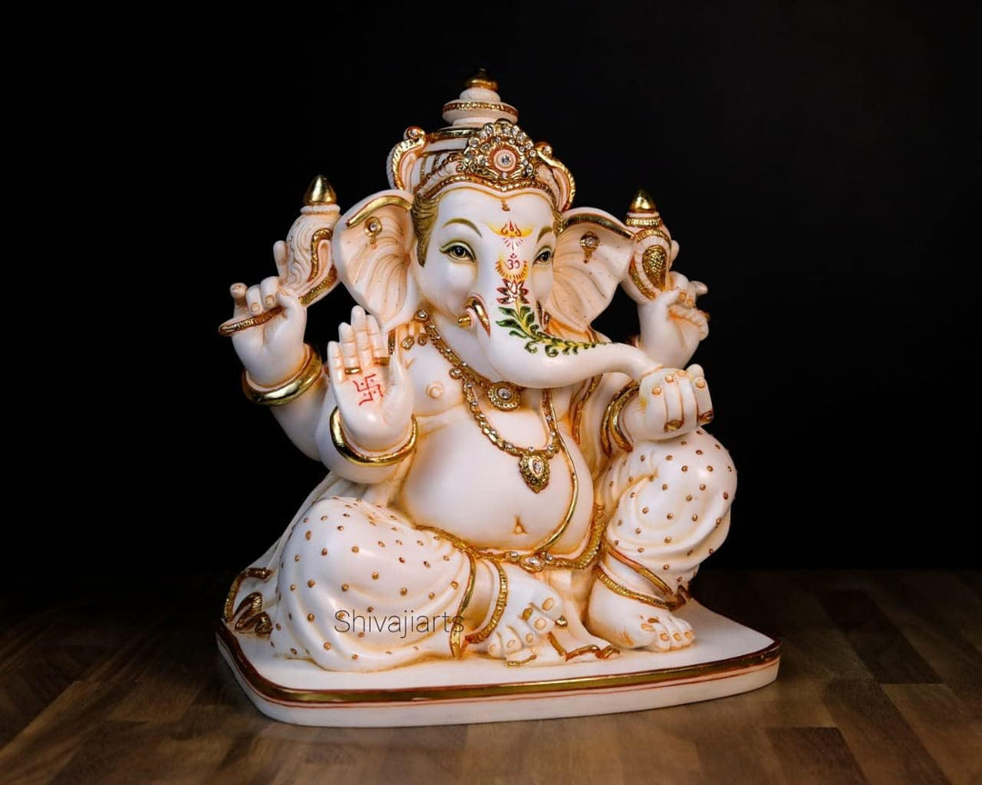SHIVAJI ARTS Grosse Ganesha-Statue mit Gemälde, 36 cm, gross, handbemalt, Zuchtmarmor, Ganesha-Idol,