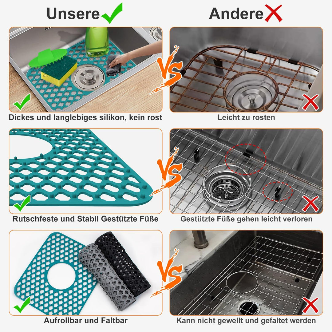 Jarade Silikon Spülbeckenmatte, Spülbeckeneinlage 34x29 cm, Spülbeckenschutz Zusammenklappbar, Hitze