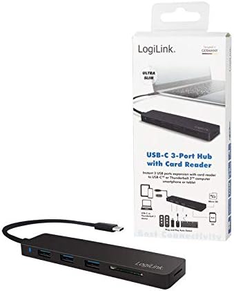 LogiLink UA0312 Slim USB 3.1/3.0 Hub und Cardreader für PC/Laptop Schwarz USB 3.1 3-Port + Cardreade