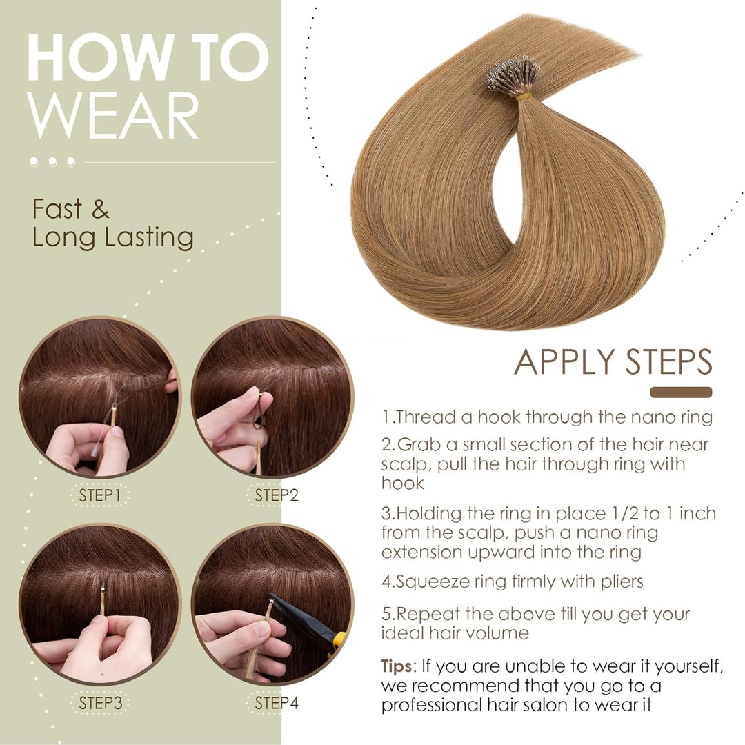 Nanoring Extensions Echthaar 1g Haarteile Echthaar Nano Haarverlängerung 7A Remy Hair Extensions 50