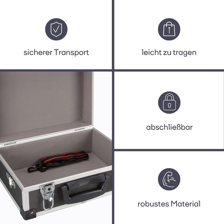 Perel 1821-N Aluminium Werkzeugkoffer, 330 mm x 230 mm x 150 mm Abmessungen, Schwarz