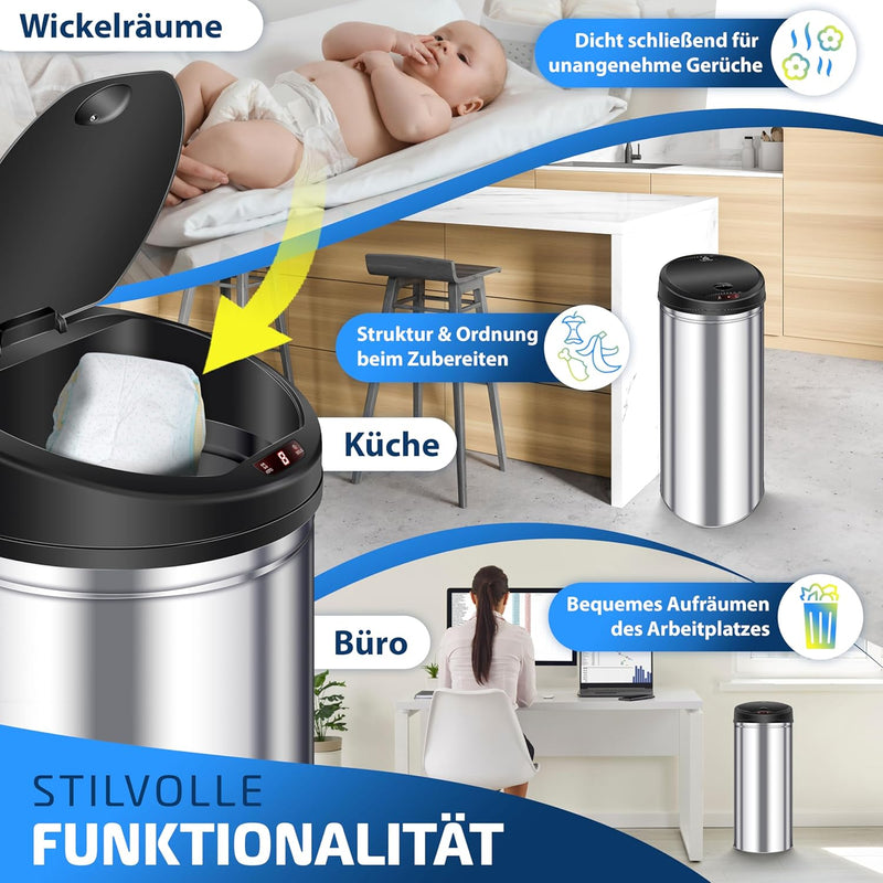 KESSER® Sensor Mülleimer ✓ Automatik ✓ Abfalleimer ✓ Abfall | EDELSTAHL | Farbe: SILBER | Grösse: 40