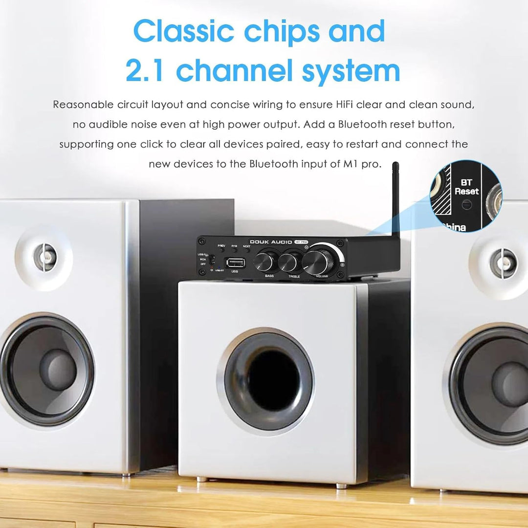 Douk Audio 320W Bluetooth 5.0 HiFi-Verstärker Empfänger 2.0-Kanal Stereo Power Amplifier Subwoofer A