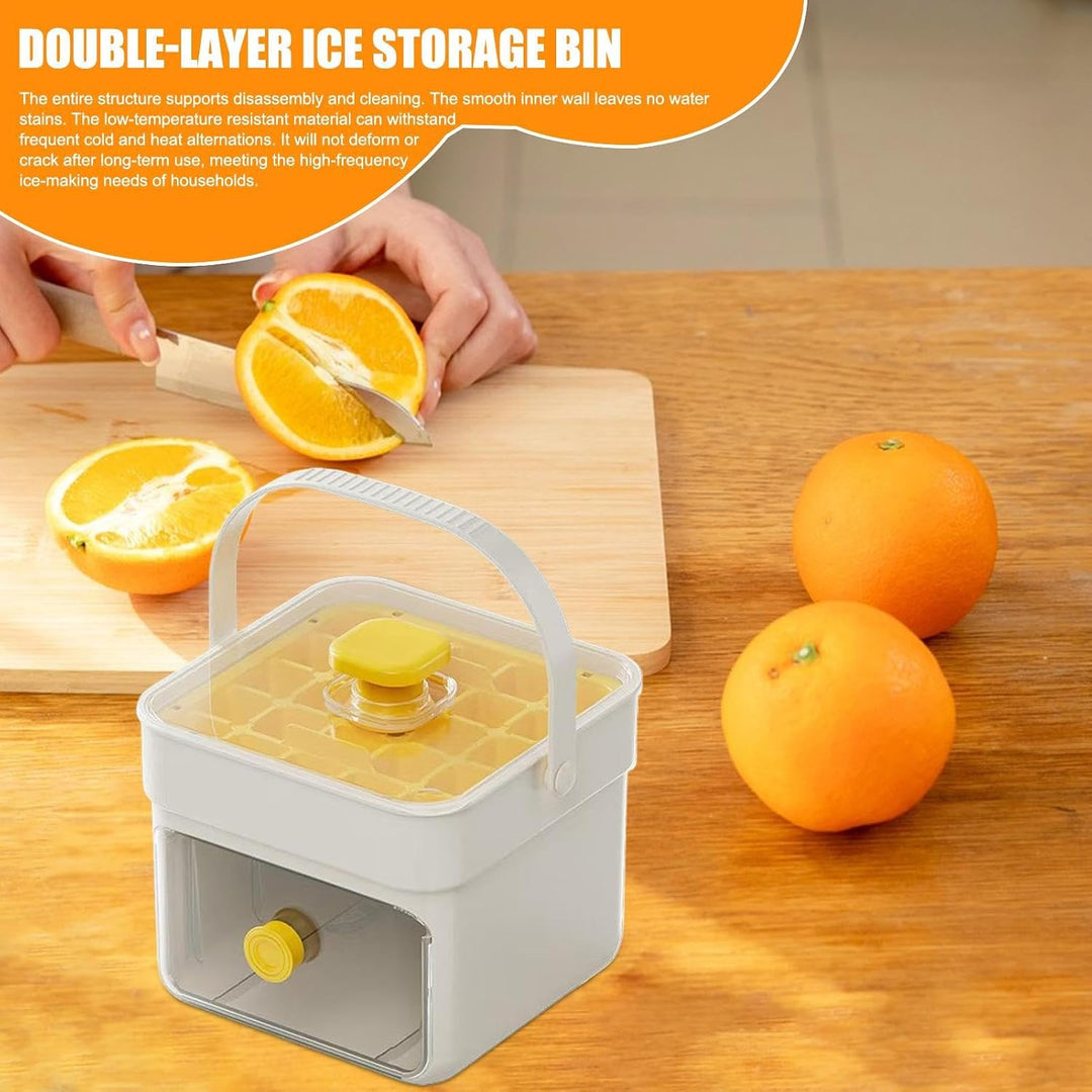 Ice Molds, Ice Maker with Handle Lid, 5.98 x 5.59 x 5.08 Inches Press-Typ Double Layer Design, Kitch