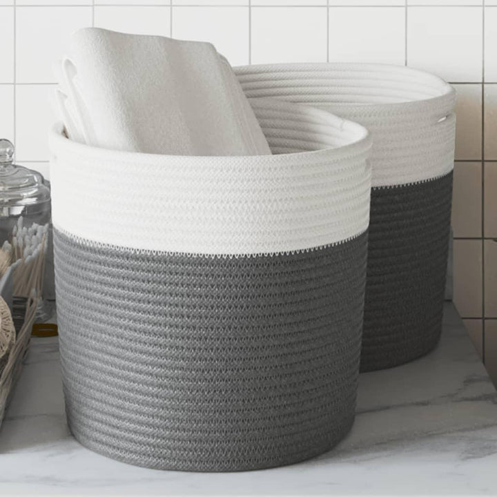 vidaXL Aufbewahrungskörbe 2 Stück Grau und Weiss Ø28x28 cm aus Baumwolle Grau 28 x 28 cm, Grau 28 x