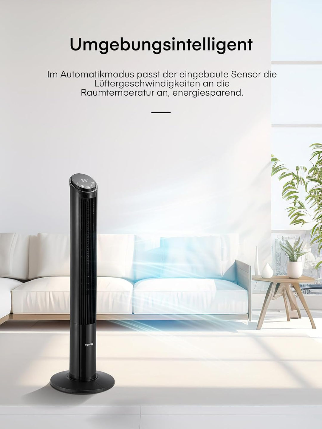 FOHERE Turmventilator Sehr Leise mit Fernbedienung für Zuhause, 102cm Oszillierender Leiser Gleichst