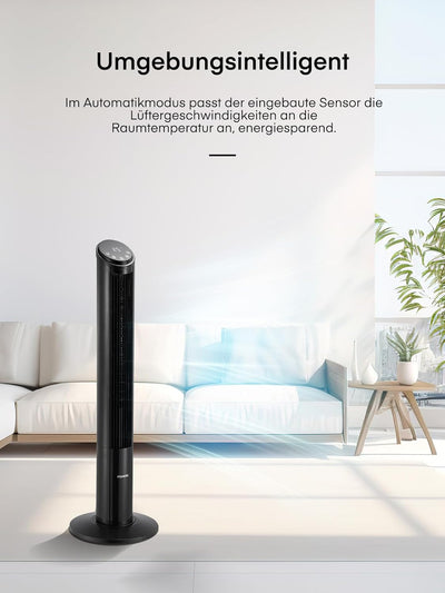 FOHERE Turmventilator Sehr Leise mit Fernbedienung für Zuhause, 102cm Oszillierender Leiser Gleichst