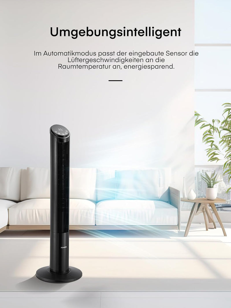 FOHERE Turmventilator Sehr Leise mit Fernbedienung für Zuhause, 102cm Oszillierender Leiser Gleichst