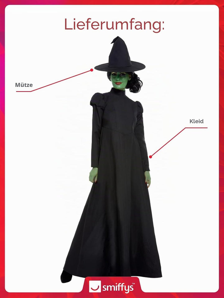 Wicked Witch Costume, Black, with Dress &amp; Hat, (M) M - UK Size 12-14 Schwarz, M - UK Size 12-14 Schw
