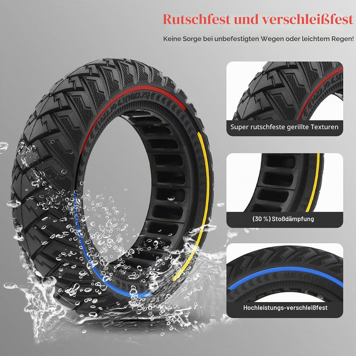 10 Zoll E Scooter Solid Reifen, 10x2.7 Vollgummireifen, 60/70-6.5 Vollgummi Abriebfeste &amp; Pannensich