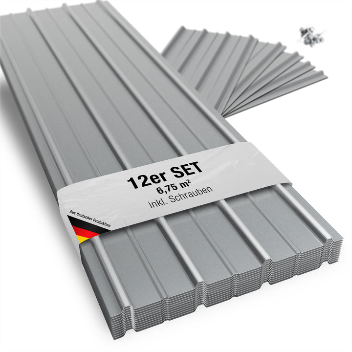 SMART Cover Set H12 Plus, 12 x Trapez-Abdeckblech 125 x 45 cm 6,75 m² Stärke 0,35 mm inkl. Schrauben