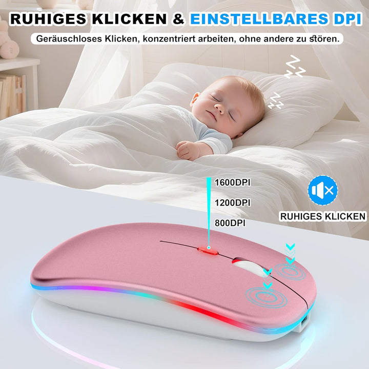 Azmall Kabellose Maus mit Jiggler-Modus – Bluetooth 5.2 & 2.4G Funk, für Laptop, PC, iOS, Android, i