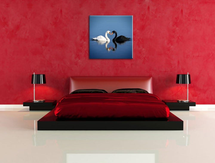 verliebte Schwäne schmusen, Format: 70x70 auf Leinwand, XXL riesige Bilder fertig gerahmt mit Keilra