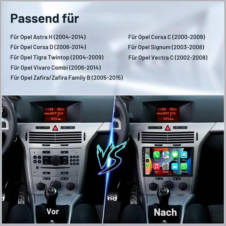 CAMECHO [8Core 4G+64G] Android 15 Autoradio für Opel Astra H/Zafira B/Corse C D mit Navi Carplay And