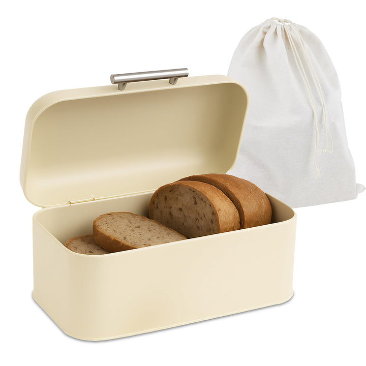 Relaxdays Brotkasten mit Brotbeuel, Brotbox mit Deckel & Griff, HBT 15,5x30x21 cm, Brotkiste Retro-D
