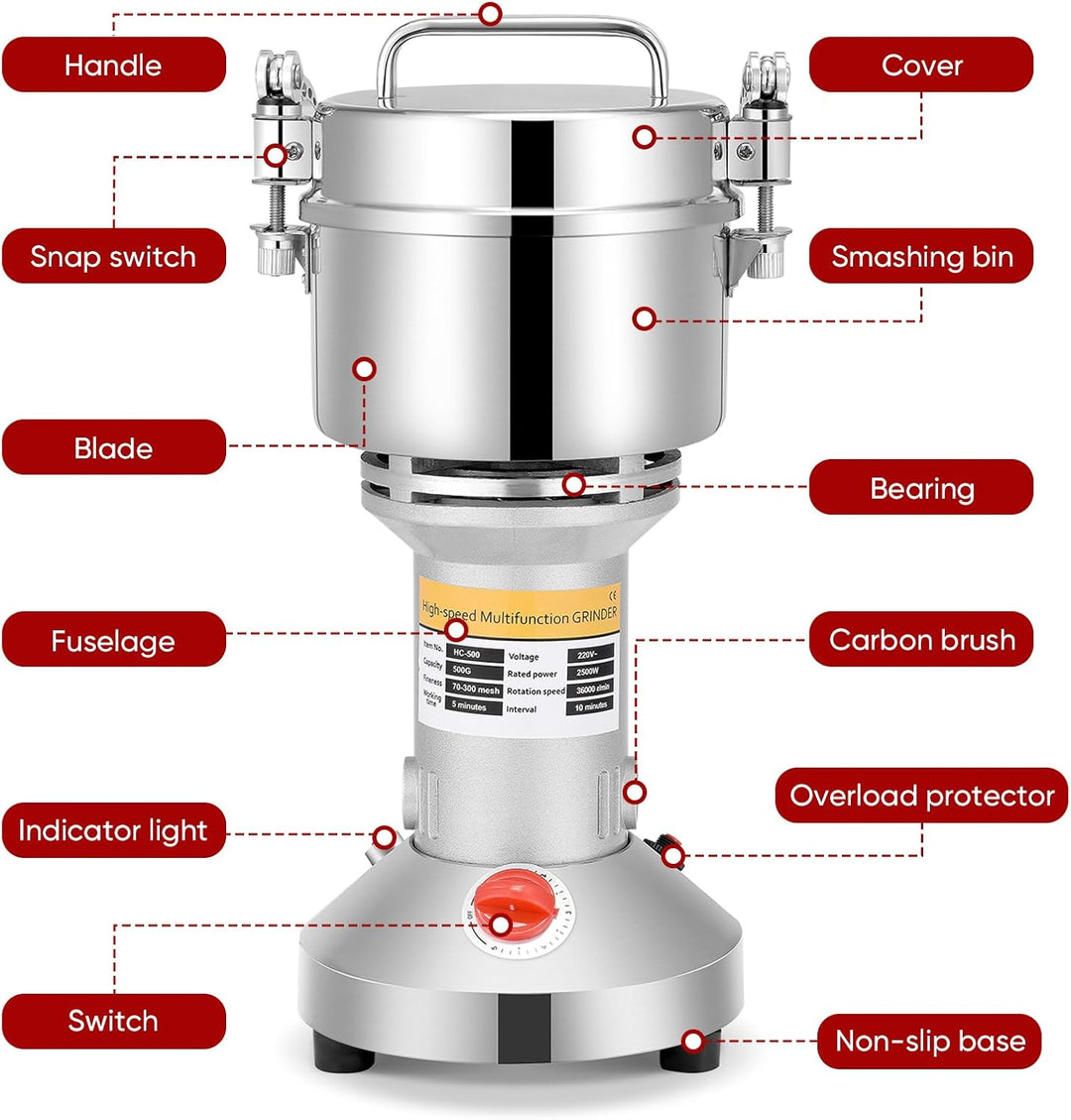 Sunowl Tragbare Getreidemühle 500g,Getreidemühle Elektrisch Hochgeschwindigkeit 220 V,3 Klingen Timi
