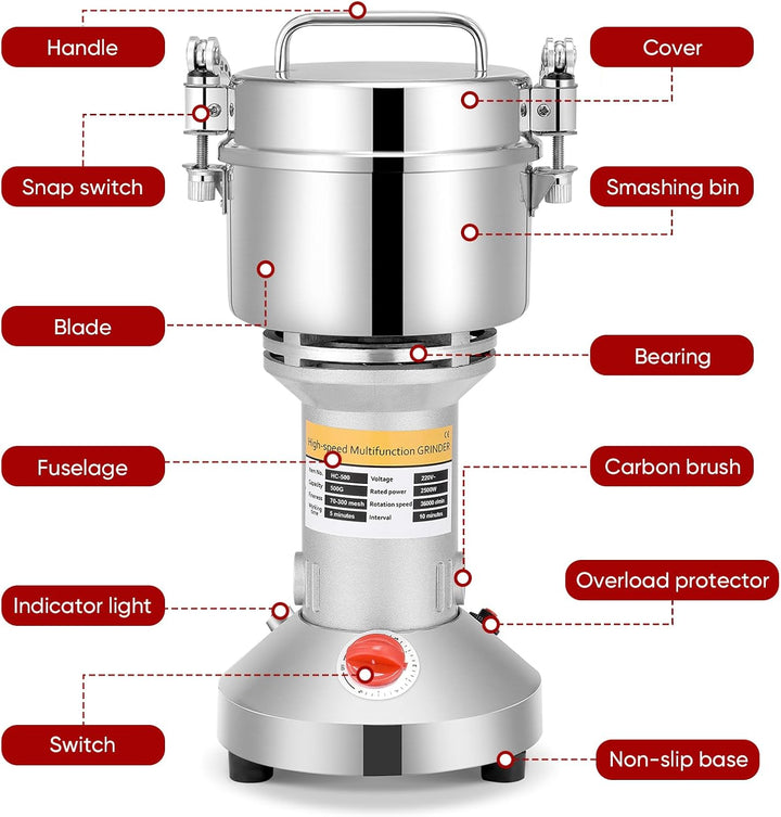 Sunowl Tragbare Getreidemühle 500g,Getreidemühle Elektrisch Hochgeschwindigkeit 220 V,3 Klingen Timi