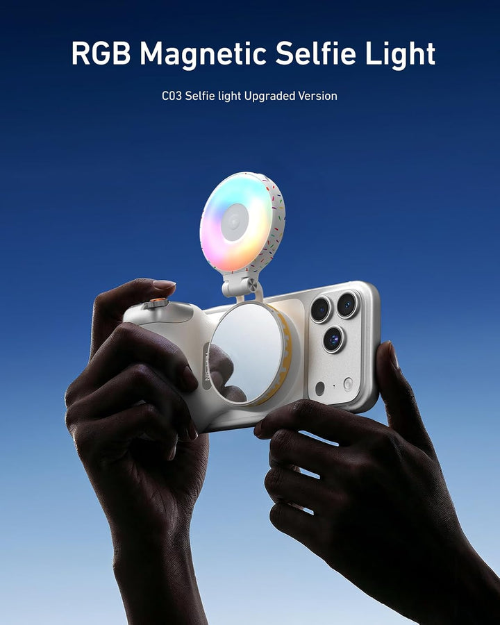 TELESIN Magnetische Selfie Licht RGB für iPhone Magsafe &amp; Android | 2700K–7500K Ringlicht handy | Sc