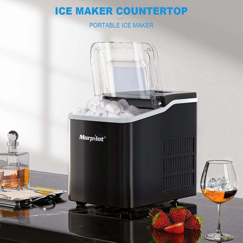 Eiswurfelmaschine, Morpilot 120 W Eiswüefel Maschine, 12 Kg 24 H, Zubereitung in 8-9 Min, 1,5 Liter