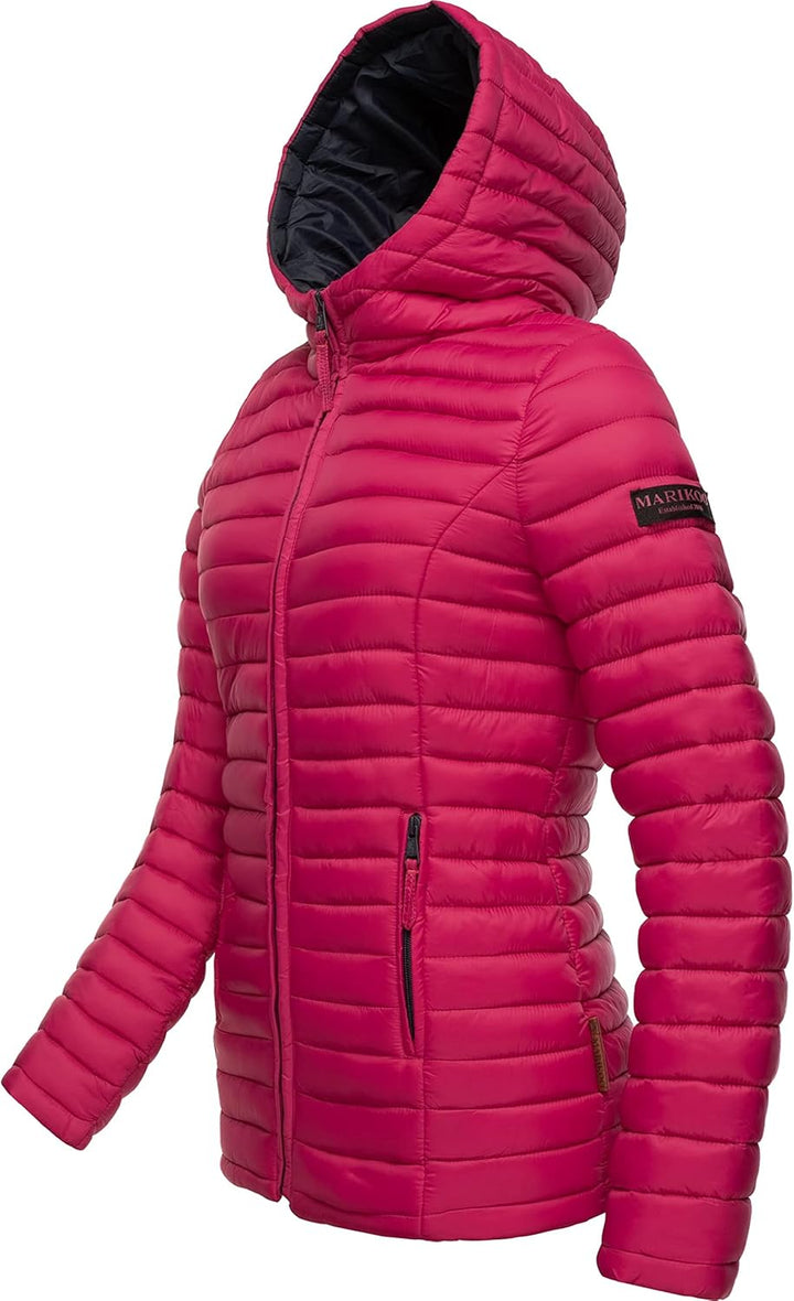 MARIKOO Damen leichte Übergangsjacke Steppjacke mit Kapuze Asraa XS-3XL S Fuchsia, S Fuchsia
