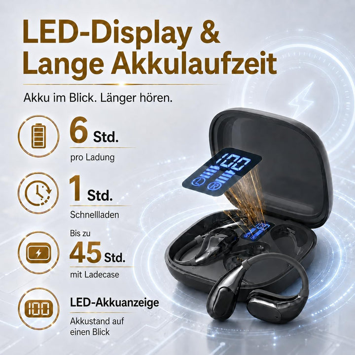 Bluetooth Kopfhörer 6.0 Kabellos, Sport Ohrhörer mit Ohrbügel, 50 Std. Spielzeit, LED Display Ladeca
