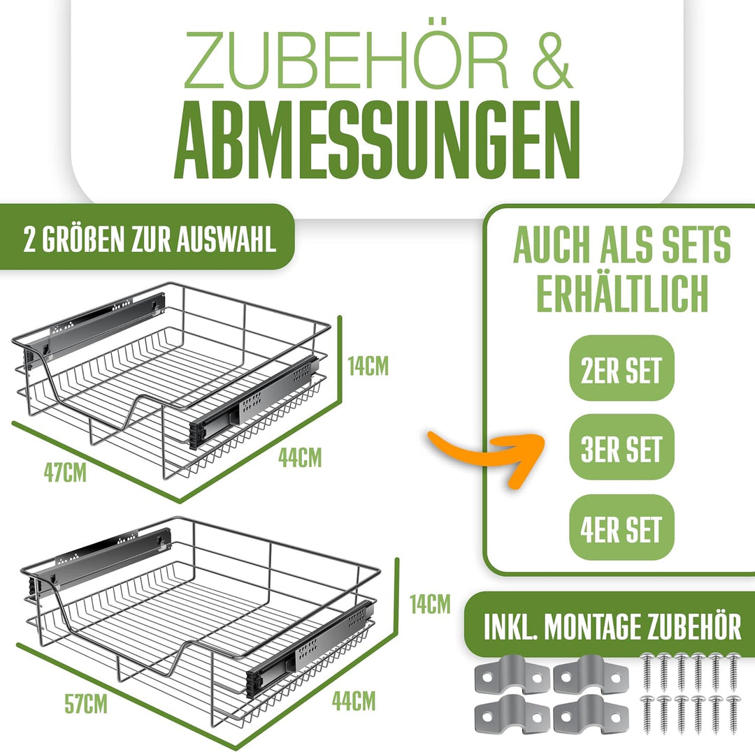 KESSER® Teleskopschublade 60cm Schrankbreite verchromt aus Edelstahl Schubladeneinsatz für Küchensch