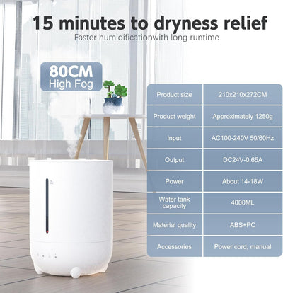 Luftbefeuchter, 4L Luftbefeuchter Schlafzimmer kinderzimmer,28dB leise mit 360°Drehbare Düse Top-Fil