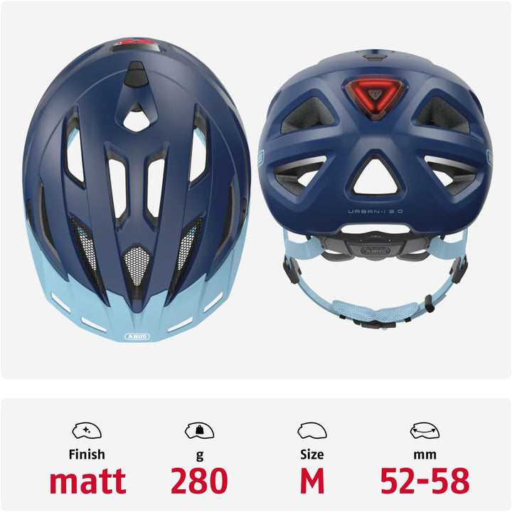 ABUS Stadthelm Urban-I 3.0 - Fahrradhelm mit Rücklicht, Schirm und Magnetverschluss - für Damen und
