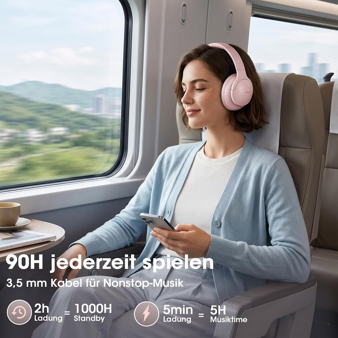 DOQAUS Kopfhörer Kabellos Bluetooth [Bis zu 90 Std] Bluetooth Kopfhörer Over-Ear mit 3 EQ-Modi, HiFi