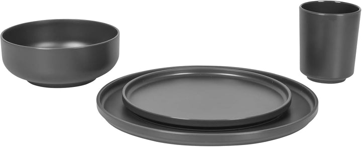 Bo-Camp Melamin Campinggeschirr Set Patom Reise Essgeschirr Teller Becher 16tlg Anthrazit, Anthrazit
