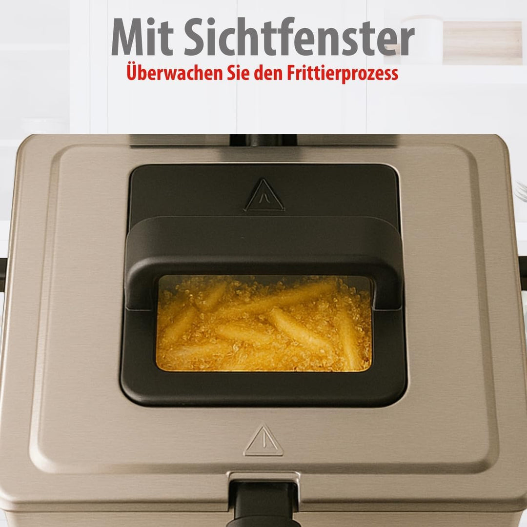 alpina Fritteuse - 3 Körbe - 5 Liter - 2000 Watt - Thermostat bis 190 °C - Anti-Heizung - Edelstahl