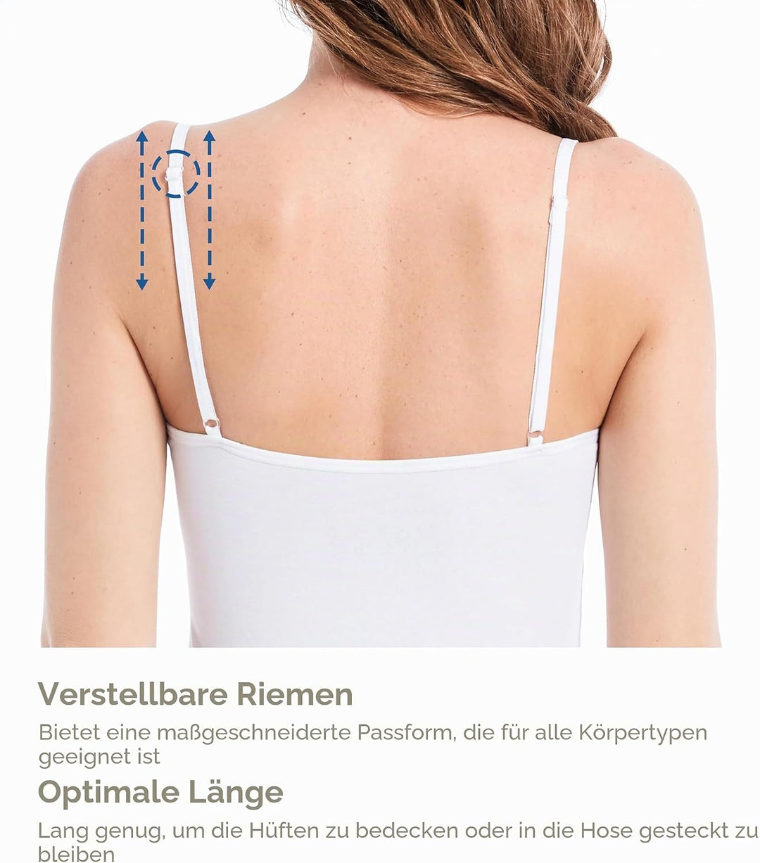 Comfneat Damen 4-Pack Spaghetti Tops Slim-Fit Verstellbare Träger Camisole Baumwolle Elasthan Unterh