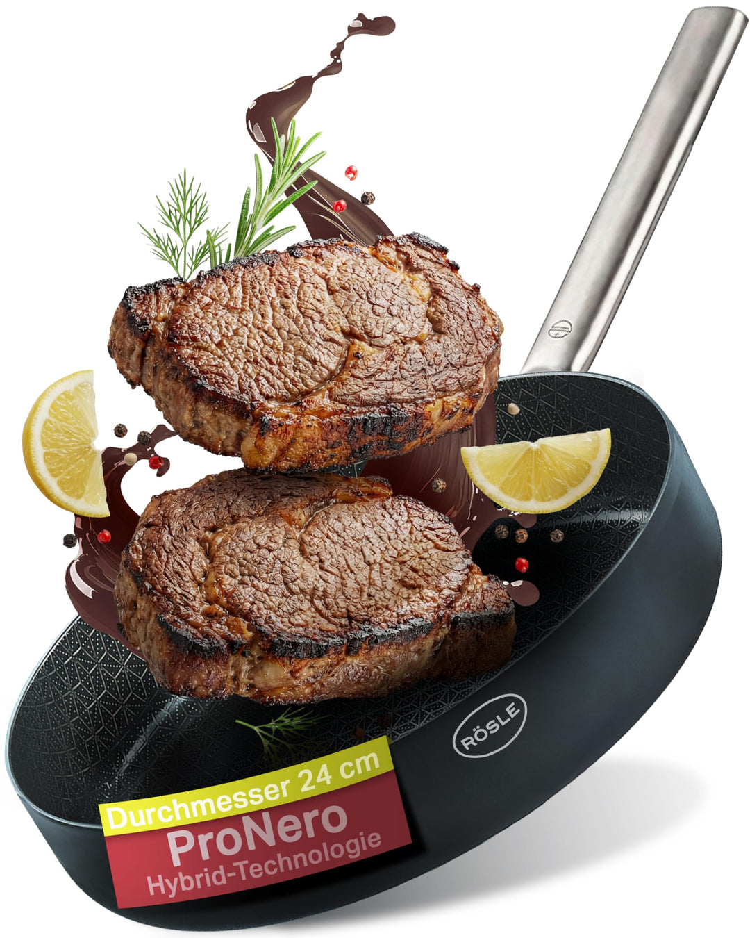 RÖSLE EBONIC Pfanne 24 cm Induktion – Bratpfanne 24cm mit ProNero Keramik Antihaftbeschichtung & Wab