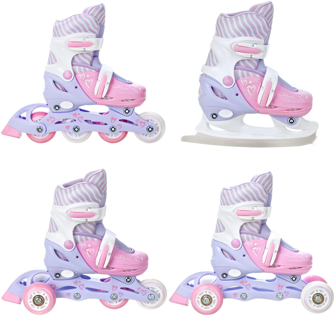 RAVEN 4in1 Inline Skates Triskates Rollschuhe Schlittschuhe Inliner für Kinder Mädchen verstellbar G
