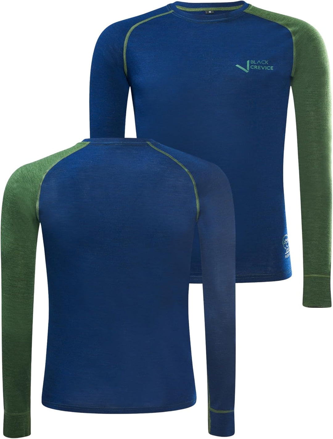 Black Crevice Herren Langarmshirt aus Merino Wolle L Steel Blue/Forest Green, L Steel Blue/Forest Gr