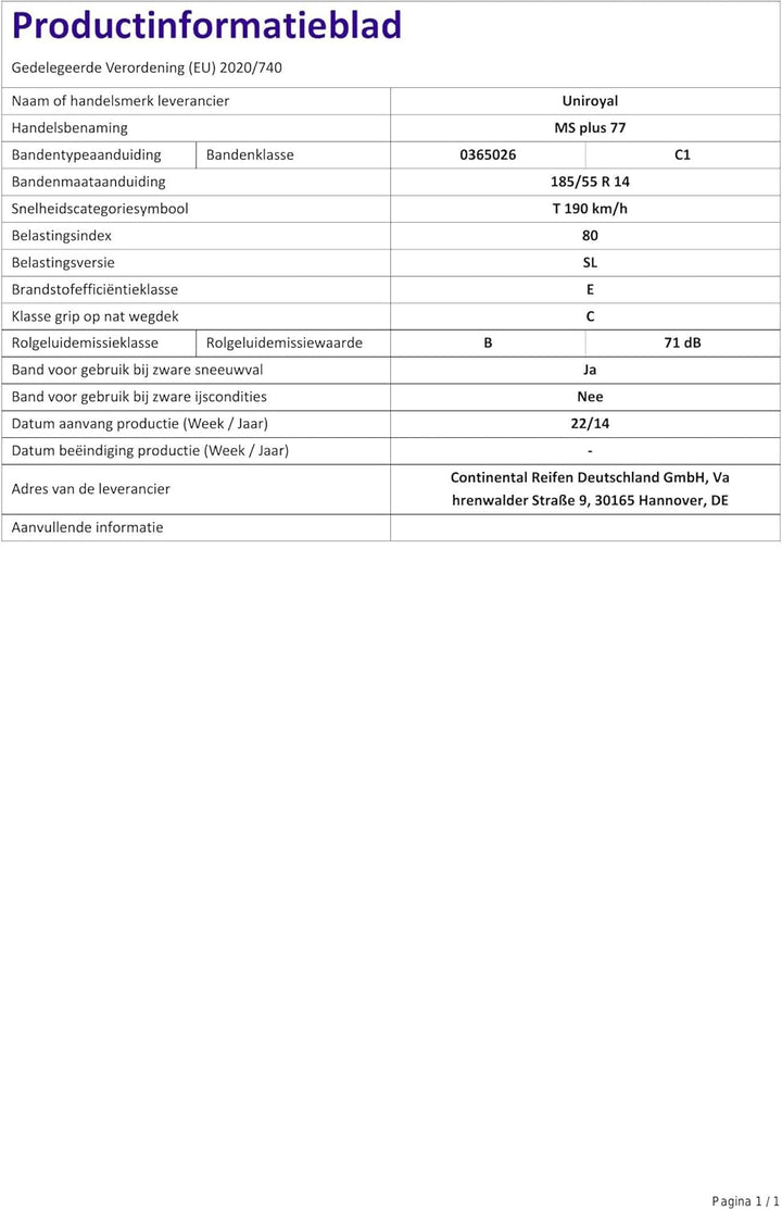 Uniroyal MS Plus 77 M+S - 185/55R14 80T - Winterreifen 185/55R14 80T - M+S/3PMSF, 185/55R14 80T - M+