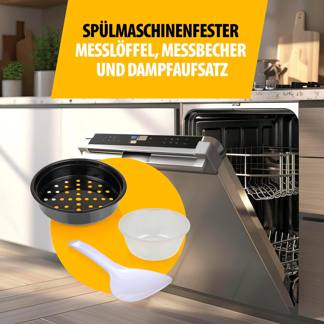Tristar Reiskocher, 1 L Kapazität für bis zu 5 Portionen, Edelstahlgehäuse, Antihaft-Innentopf, Damp