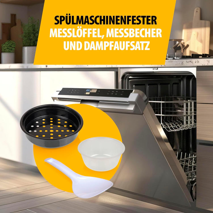 Tristar Reiskocher, 1 L Kapazität für bis zu 5 Portionen, Edelstahlgehäuse, Antihaft-Innentopf, Damp