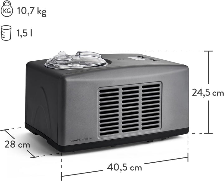 SPRINGLANE Eismaschine Emma 1,5 L mit selbstkühlendem Kompressor 150 W, Eiscrememaschine aus Edelsta