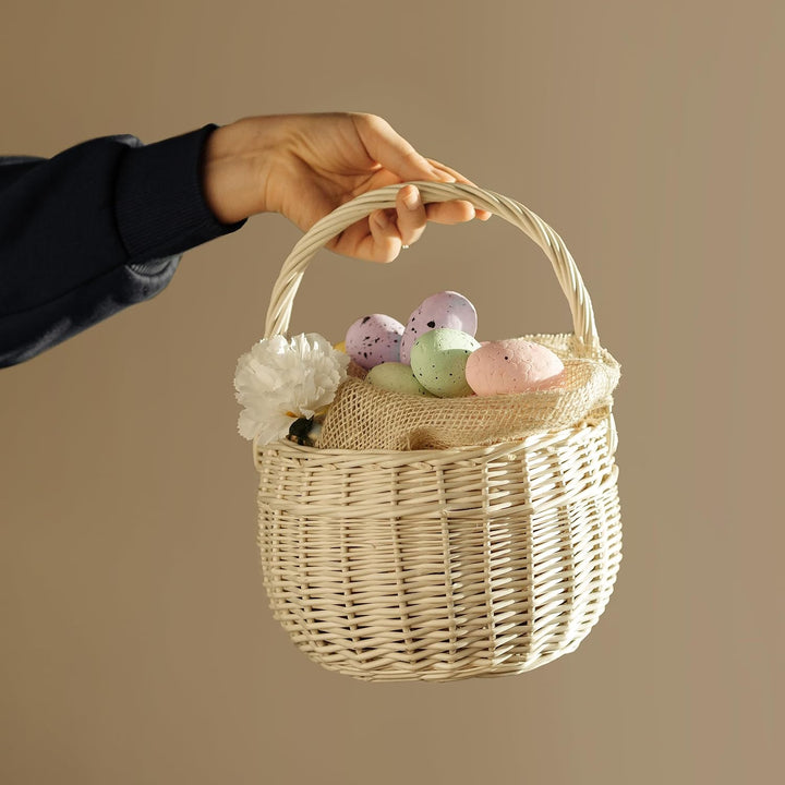 Creative Home Kleiner Weidenkorb Henkel Weiss Rund | Klein 22 x 22 x 26 cm (+/- 2 cm) | Handgeflocht