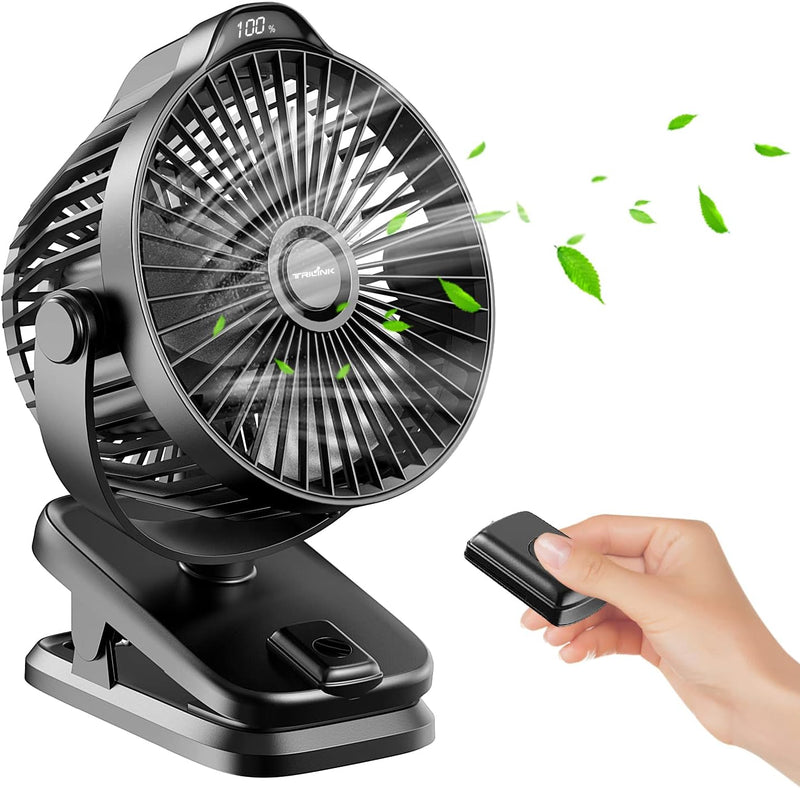 8000mAh Mini USB Clip Ventilator Akku, Klein Tischventilator leise mit Fernbedienung, LED-Anzeige, 5