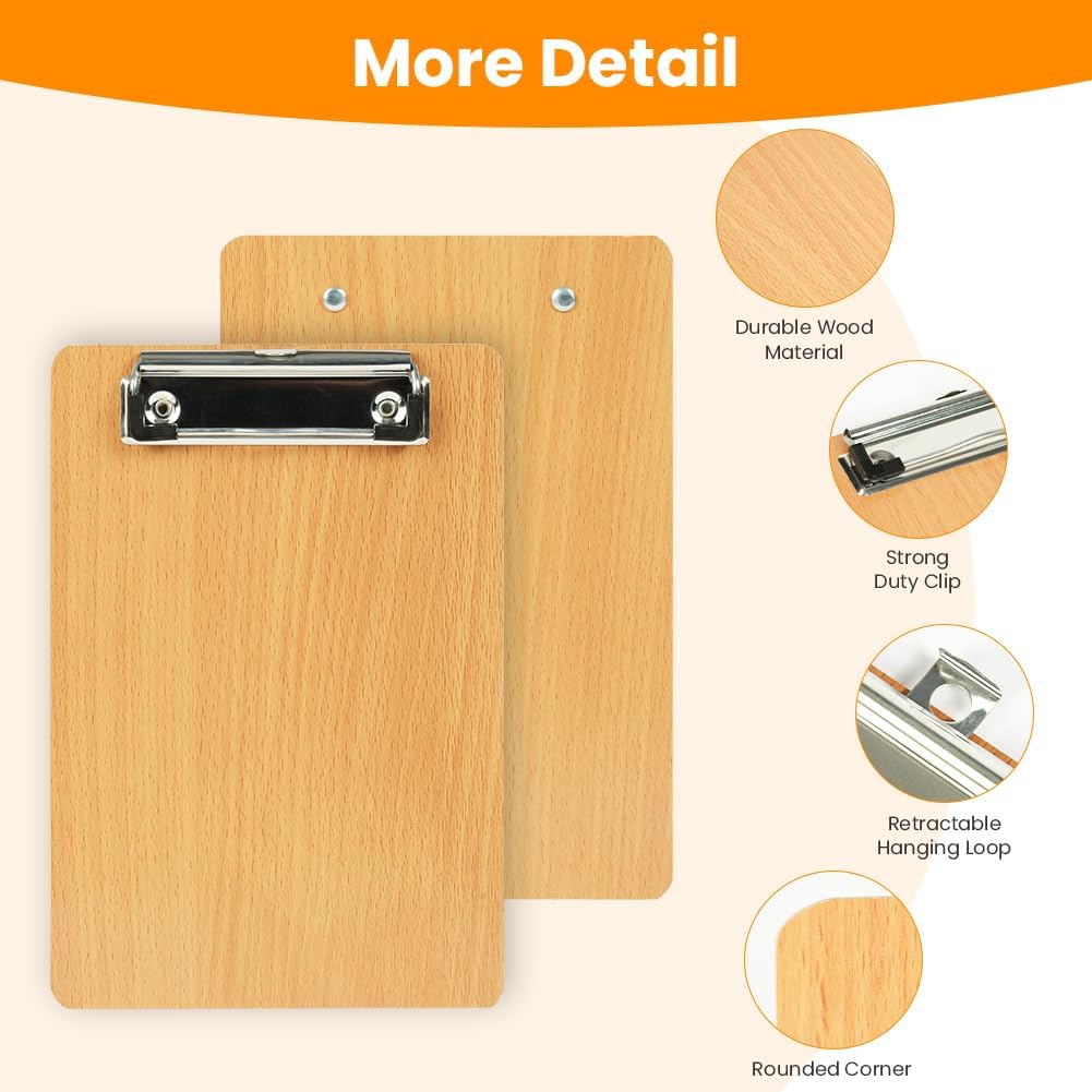OFFCUP Klemmbrett A5 Holz, 12 Stück Klemmbretter mit Metalklemme Clipboard Schreibbrett A5 Hartplatt