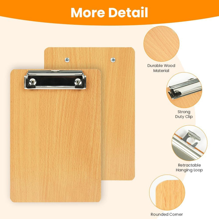 OFFCUP Klemmbrett A5 Holz, 12 Stück Klemmbretter mit Metalklemme Clipboard Schreibbrett A5 Hartplatt